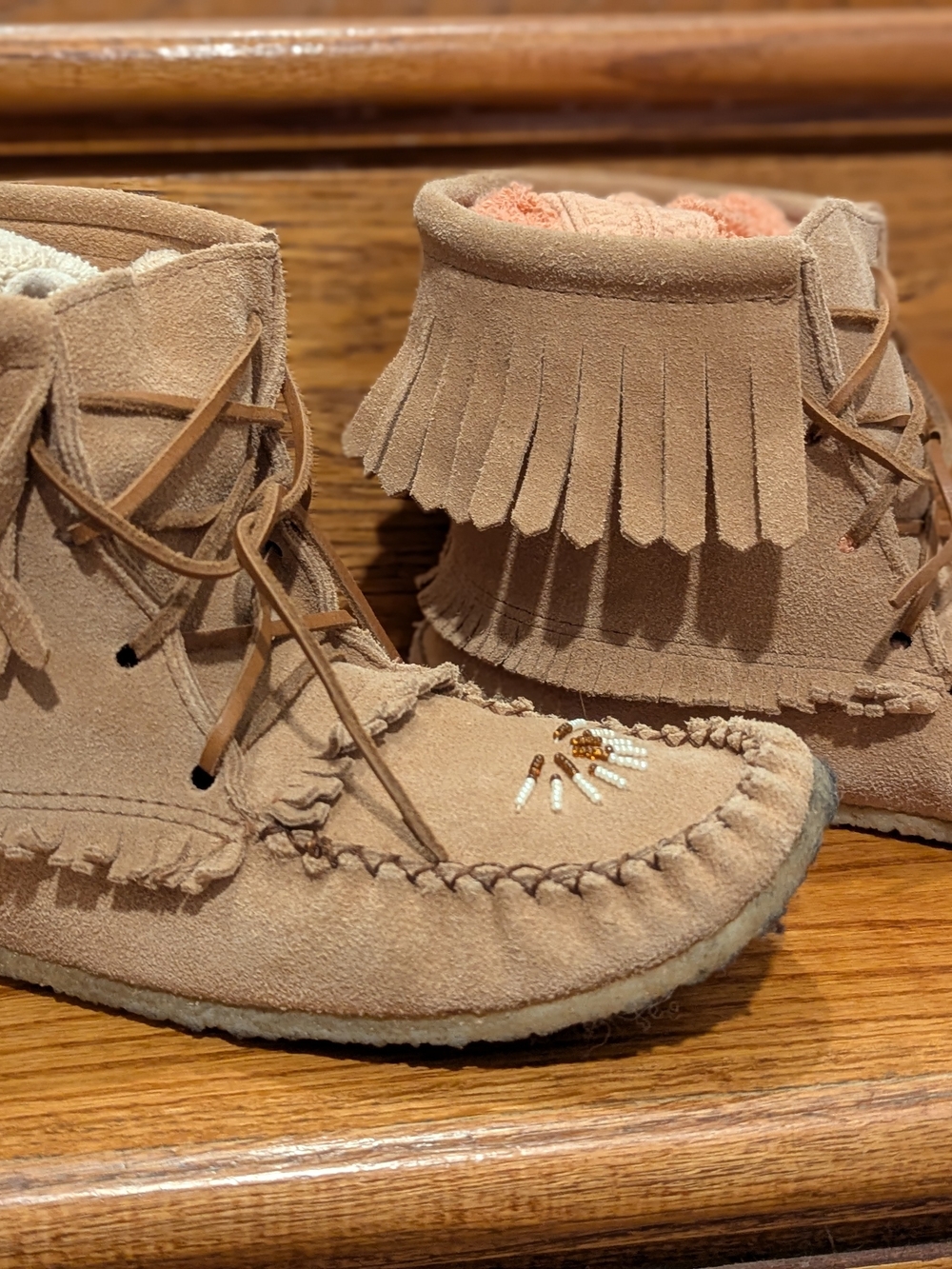 Tan Suede Fringe Moccasin Boots - Comfortable Slip-On Style
